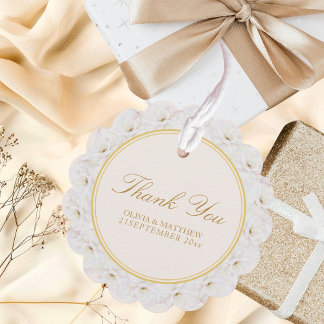 Elegante Witte Bloem Ivy Gouden Rand Trouw Bedankjes Labels