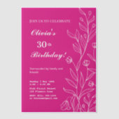 Elegante witte bloem op hete roze 30e verjaardag vellum uitnodigingen (Voorkant)