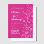 Elegante witte bloem op hete roze 30e verjaardag vellum uitnodigingen (Offset)