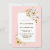 Elegante witte bloem roze bruiloft kaart (Voorkant)