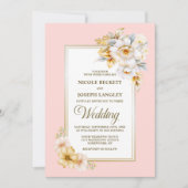 Elegante witte bloem roze bruiloft kaart (Voorkant)