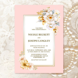 Elegante witte bloem roze bruiloft kaart