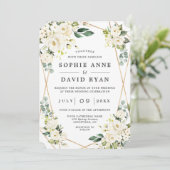 Elegante witte bloem roze gouden alles-in-één brui kaart (Staand voorkant)