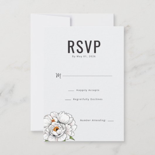 Elegante Witte Bloem RSVP Kaartje (Voorkant)