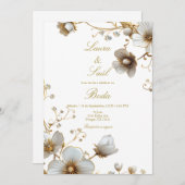 Elegante witte bloem spaanse bruiloft kaart (Voorkant / Achterkant)
