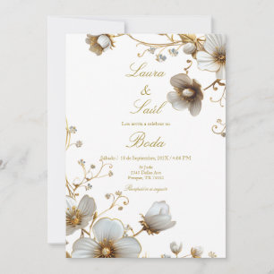 Elegante witte bloem spaanse bruiloft kaart