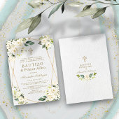 Elegante Witte Bloem Spanish 1e Verjaardag Doopfee Kaart