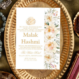 Elegante witte bloem witte islamitische Aqiqa Aqee Kaart