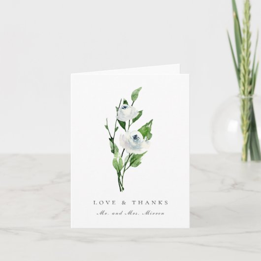 Elegante witte bloemboeket trouwdag bedankje bedankkaart (Voorkant)