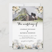 Elegante witte bloemboeketten foto bruiloft kaart (Voorkant)