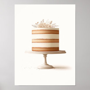 Elegante witte bloemcake banketbakkerij keuken poster