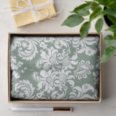 Elegante witte bloemdamast over salie groen tissuepapier (Geschenk)