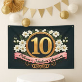 Elegante Witte Bloemen 10e Huwelijksjubileum Spandoek