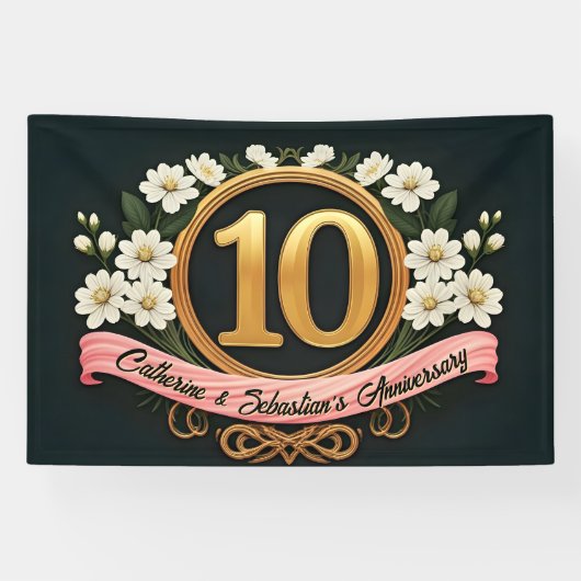 Elegante Witte Bloemen 10e Huwelijksjubileum Spandoek (Horizontaal)