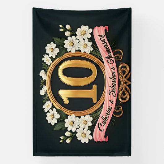 Elegante Witte Bloemen 10e Huwelijksjubileum Spandoek (Verticaal)