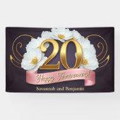 Elegante witte bloemen 20ste bruiloft Jubileum Spandoek (Horizontaal)