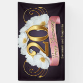 Elegante witte bloemen 20ste bruiloft Jubileum Spandoek (Verticaal)