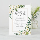 Elegante witte bloemen 25e trouwdag kaart (Staand voorkant)