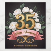Elegante witte bloemen 35e bruiloft Jubileum Wijn Etiket (Enkel label)