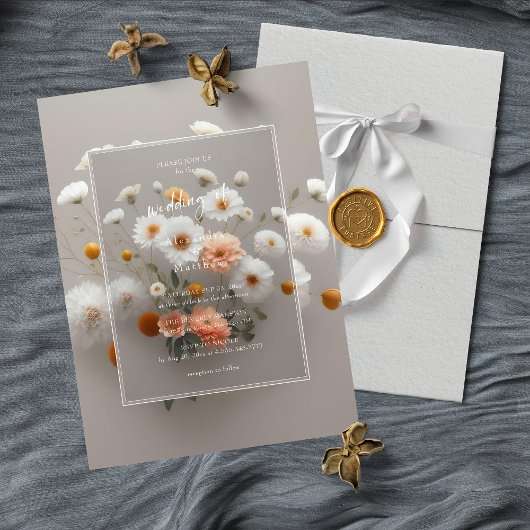 Elegante witte bloemen | 3D-Lijst | Unieke bruilof Kaart