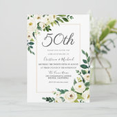 Elegante Witte Bloemen 50ste Huwelijksjubileum Kaart (Staand voorkant)