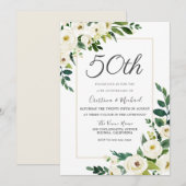 Elegante Witte Bloemen 50ste Huwelijksjubileum Kaart (Voorkant / Achterkant)