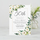 Elegante Witte Bloemen 50ste Huwelijksverjaardag Kaart (Staand voorkant)