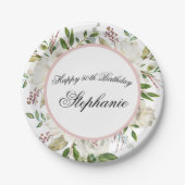 Elegante witte bloemen 50ste verjaardag papieren bordje (Voorkant)