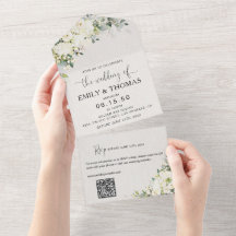 Elegante witte bloemen alles-in-één trouwuitnodigi