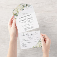 Elegante witte bloemen alles-in-één trouwuitnodigi