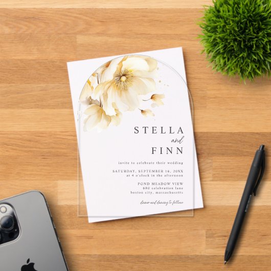 Elegante witte bloemen bruiloft acryl uitnodigingen (Insitu (Uitnodiging))