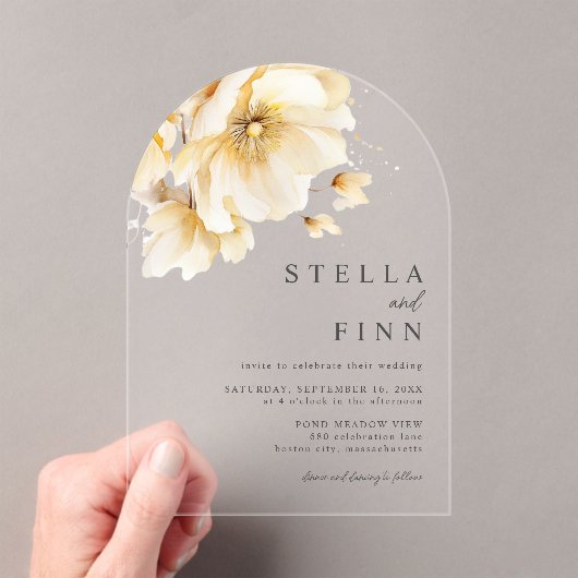 Elegante witte bloemen bruiloft acryl uitnodigingen (Insitu (Draagbaar))