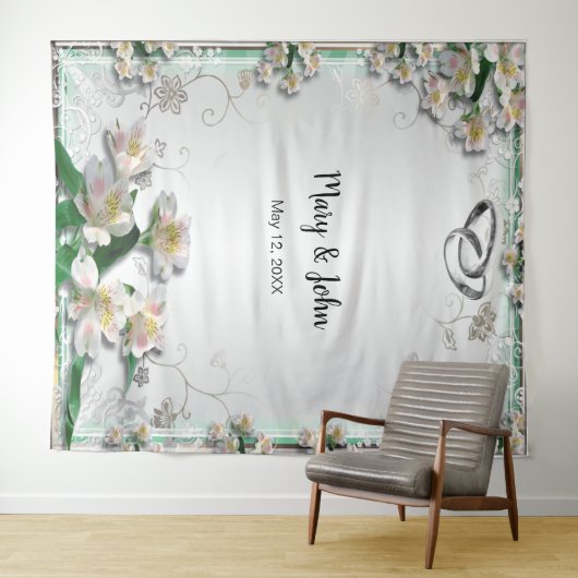 Elegante witte bloemen bruiloft foto achtergrond wandkleed (In Situ (horizontaal))