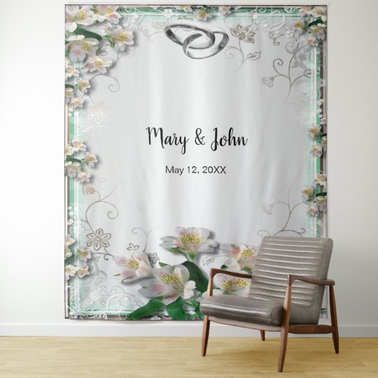 Elegante witte bloemen bruiloft foto achtergrond wandkleed (In situ)