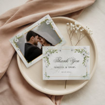 Elegante Witte Bloemen Bruiloft Foto Bedankkaart