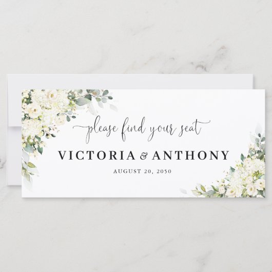 Elegante witte bloemen bruiloft hoofdtafel bord (Voorkant)