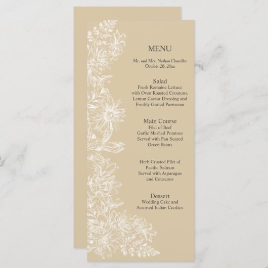Elegante witte bloemen bruiloft receptie menu (Voorkant / Achterkant)