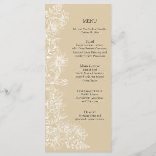 Elegante witte bloemen bruiloft receptie menu