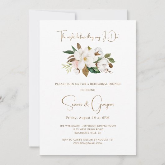 Elegante witte bloemen bruiloft repetitie diner kaart (Voorkant)