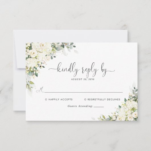 Elegante witte bloemen bruiloft RSVP kaart (Voorkant)