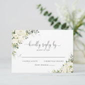 Elegante witte bloemen bruiloft RSVP kaart (Staand voorkant)