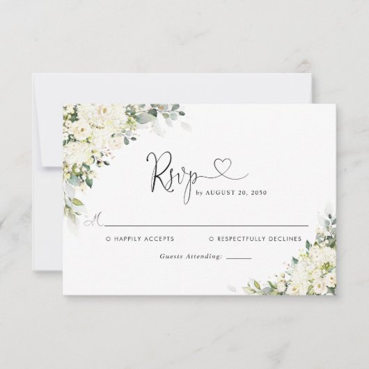 Elegante witte bloemen bruiloft RSVP kaart (Voorkant)