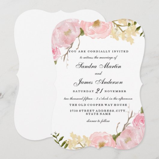 Elegante Witte Bloemen bruiloft Uitnodigen Kaart (Voorkant / Achterkant)