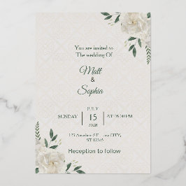 Elegante witte bloemen bruiloft uitnodigingskaart folie uitnodiging