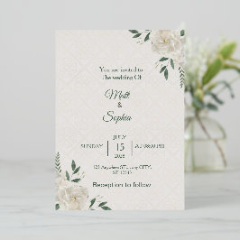 Elegante witte bloemen bruiloft uitnodigingskaart folie uitnodiging