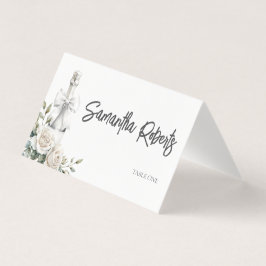 Elegante Witte Bloemen Brunch en Bubbly Place Card Kaart