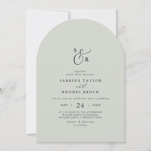 Elegante Witte Bloemen Coördinaat Salie Boog Huwel Kaart (Voorkant)