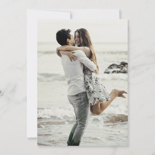 Elegante Witte Bloemen Custom Photo Engagement Par Kaart (Achterkant)