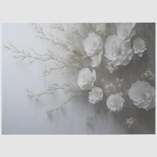 Elegante Witte Bloemen Decoupage Tissuepapier (Voorkant)