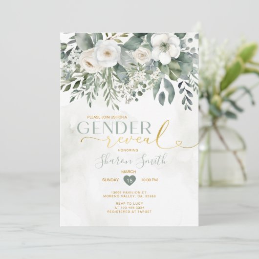 Elegante witte bloemen en eucalyptus Geslacht onth Kaart (Staand voorkant)